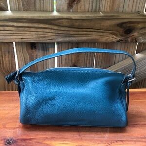 Maxximum Teal Blue Leather Clutch Purse with Adjustable Strap Size 11”L x 5”H